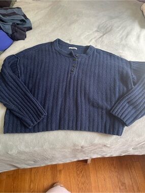 American Eagle Ribbed Henley Navy Blue Size Large